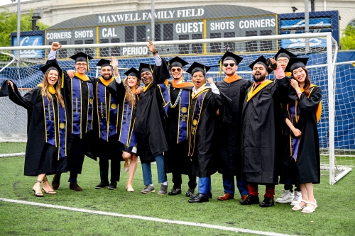 A group photo of graduating CEE M.S. students from last year's commencement ceremony at Maxwell Stadium. (Photo Credit: Adam Lau/Berkeley Engineering)