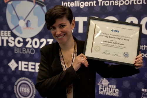 CEE Professor Maria Laura Delle Monache received the 2023 IEEE ITSS Young Researcher/Engineer Award in recognition of her contributions to modeling, control, and large-scale testing of intelligent transportation systems (Photo Credit: Jonathan Sprinkle).