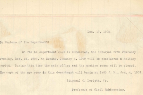 1908 memo from CEE Chair Derleth