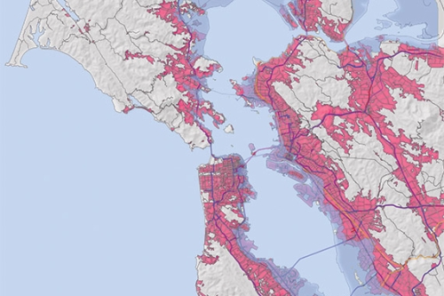 Map depicting sea level rise in San Francisco bay