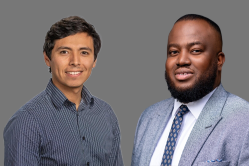 From left to right: Headshots of CEE Assistant professors Eyitayo Opabola and Luis Ceferino.