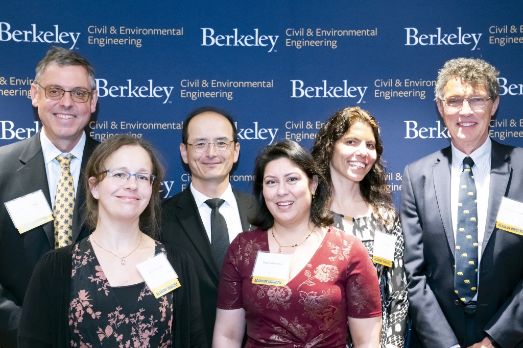 From left to right:  Jonathan P. Stewart, Laurel Schaider, Clifford C. Chan, Shaily Mahendra, Thaleia Travasarou, and D. Vaughan Griffiths. (Photo Credit: Adam Lau/Berkeley Engineering)