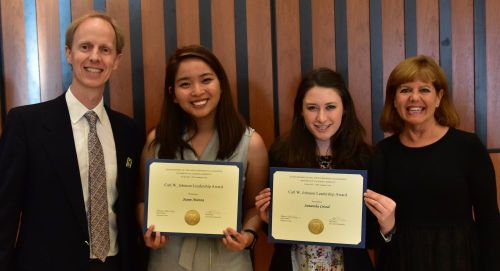 Chair Harley, CWJ recipients Joann Atienza and Samantha Cristol, with Sue Ollweiller,  Executive Director of the Carl W. Johnson Foundation