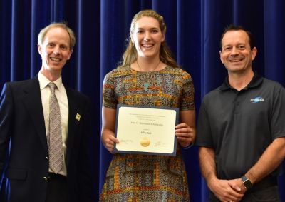 Chair Harley with Shimmick Scholarship recipients Ellen Heile, and Shimmick representative, Tom Kurkjian