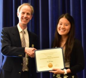 Chair Harley presents the Chevron Scholarship to Priscilla Khuu