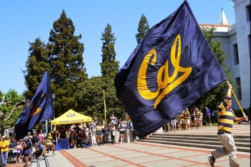 Student carrying Cal flag