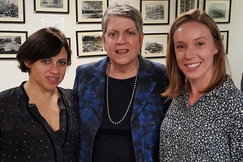 Melody Tulier (also from UCB), Janet Napolitano and Jennifer Lawrence on Graduate Advocacy day in Sacramento