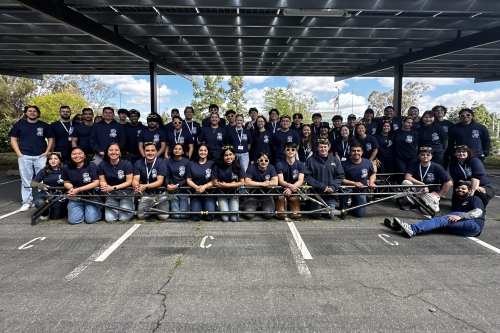 A group picture of the Cal Steel Bridge team at the MidPac ASCE Student Symposium. (Photo Credit: Ivan Yan)